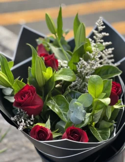 Dozen Red Roses Lily  Bouquet