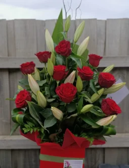 10 Premium Red Roses and Orientals in Large  Box